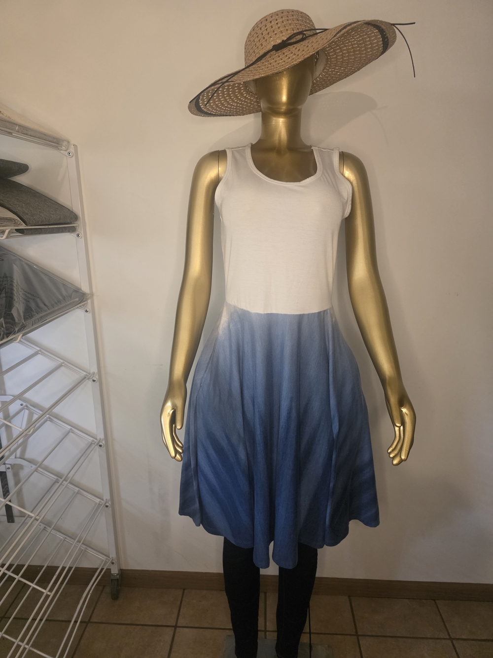 LuLaRoe White to Blue Ombre Sleeveless Skater Dress